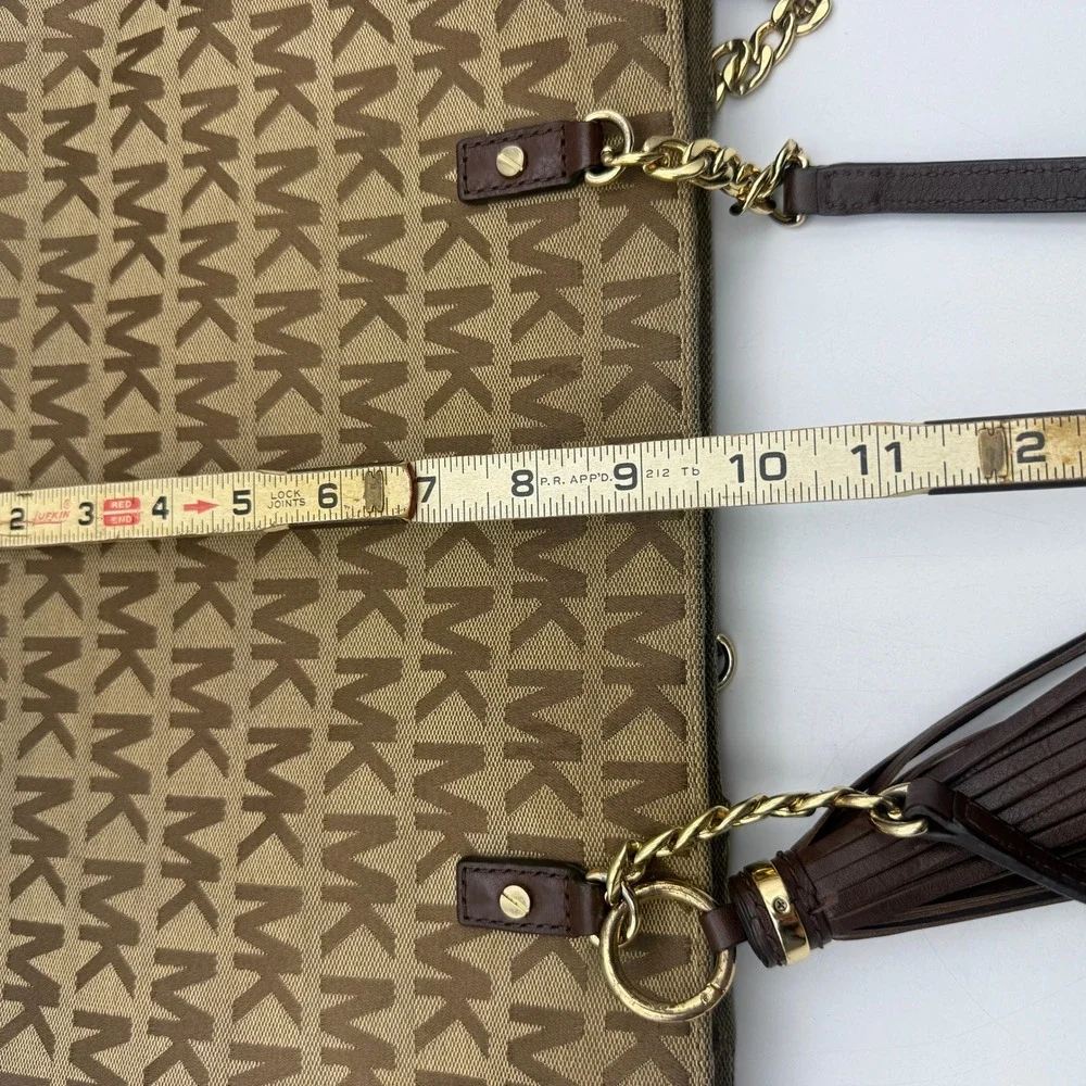 Michael Kors Tote Bag Women Large Brown MK Signature Monogram Canvas Tassel